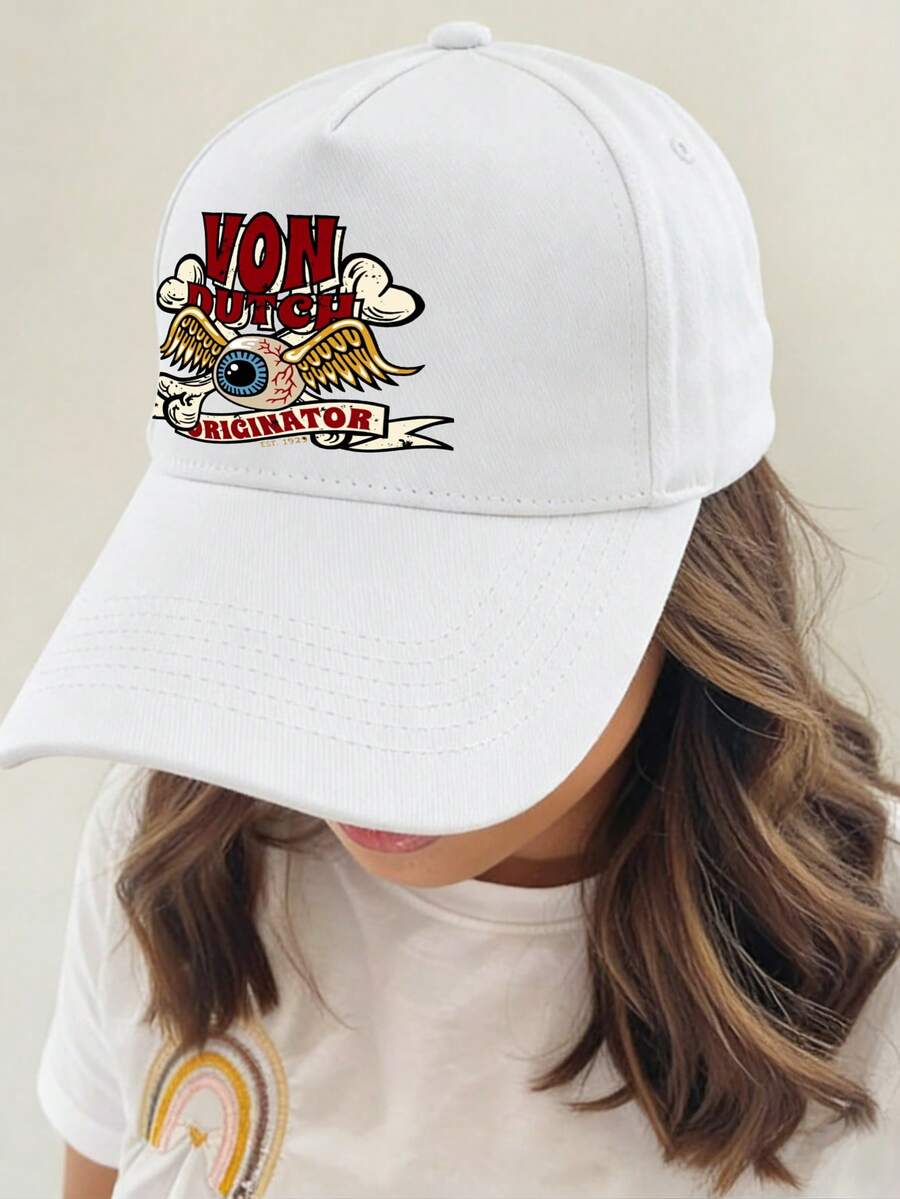 1PC Unisex Baseball Cap |  Von Dutch Originator Eye Wing | One Size Fits All | Adjustable Outdoor Sunscreen Hat | Perfect For Spring/Summer Travel And Beach Vacations - White - View 1