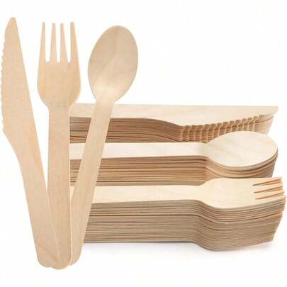 3/50/100 Stück Holzbesteck-Set, Salatgabel, Dessertlöffel, Kuchenmesser, 17cm, kompostierbare Party-Utensilien, wiederverwendbares und langanhaltend Besteck geeignet für Essstäbchen, Kuchen, Dessert, Salat, Burger, Sandwich, Sushi, Snacks, Obst, ideal für Geburtstag, Hochzeit, Mitnehmen, Muttertags-Geschenk