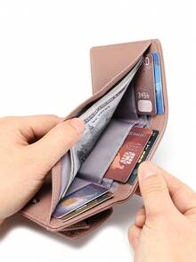 New Mini Wallet For Women, Short Bifold Wallet With Large Capacity Coin Purse, Tri-Fold Wallet, Essential Gift Item - Dusty Pink - View 3