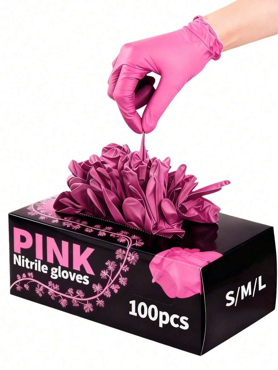 100pcs Per Pack, Available In Deep Pink And Light Purple. Disposable Nitrile Gloves. Sizes: S, M, L, XL. Durable, Waterproof, And Thickened, Suitable For Household Cleaning. Also Applicable For Kitchen, Bathroom, Cleaning, Tattooing, Beauty Care, Hair Coloring, Pet Care, Beauty Salon, Cleaning Supplies, Kitchen Essentials, Etc. New In 2026 Essential Cleaning Tools - 100pcs - 查看 1
