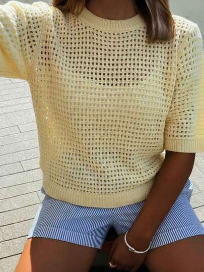 Women's Minimalist Elegant Knit Top, Casual Chic Style, Spring/Summer