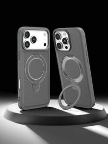 1 pièce Étui de téléphone avec support de charge sans fil 16 Pro Max, étui de protection ultra-fin en PU mat avec support intégré compatible avec iPhone 13/16e/12/11/14/15, étui de téléphone dur et fin compatible avec iPhone 16 6.1", étui de téléphone Android cool compatible avec Samsung Galaxy S25 Ultra/S24/S23/S22/S21, étui de téléphone avec support classique pour Galaxy A56/A16, étui de téléphone avec support réglable et caché compatible avec Samsung Galaxy S26 Ultra et Note 15 Pro - Gris - Voir 2