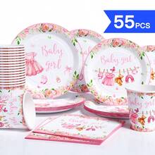Bộ bát đĩa, khăn ăn và cốc dùng một lần chủ đề em bé màu hồng, phục vụ 10 người, thích hợp cho sinh nhật, đám cưới, tiệc tùng, dã ngoại gia đình. - Xem 1