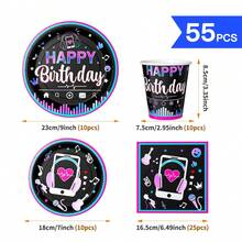 Conjunto descartável de Pratos, Guardanapos e Copos com tema de Música para Feliz Aniversário, Pratos, Guardanapos e Copos, Suprimentos para Festa, Adequado para 10 Convidados, Pratos de Papel Descartáveis, Utensílios de Mesa para Festa Adequados para Aniversário, Casamento, Festa, Piquenique Familiar - Visão 6