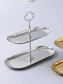 1 chiếc giá đựng bánh hình bầu dục bằng thép không gỉ, 2 tầng, có tay cầm mạ vàng, dùng làm khay đựng tráng miệng, khay trà chiều. - Nhiều màu - Xem 12