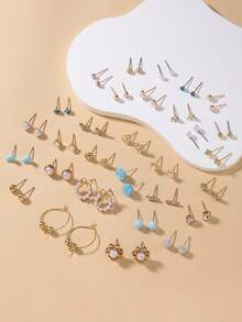 30 paires de boucles d'oreilles mode assorties, fleurs mignonnes, cœurs, combinaison de boucles d'oreilles minimalistes à motifs papillons, convient pour le décontracté, les voyages, les vacances, les cadeaux - Multicolore - Voir 3