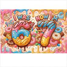 1pc 2D Flat Birthday Party Photography Backdrop, "I WAS 6, NOW I'M 7" Text Design With Donut, Lollipop, Chocolate Pattern, Sparkling Stars, Suitable For 6-7 Years Old Celebration, Family Gathering Party Banner, Vinyl Material - Multicolor - View 23
