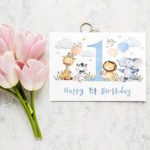 Thiệp chúc mừng sinh nhật lần thứ nhất cho bé trai, thiết kế động vật hoang dã dễ thương, Chúc mừng sinh nhật! Món quà sinh nhật sáng tạo. - A - Xem 3