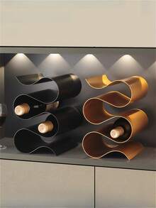 1 pieza Estantería vertical y horizontal moderna ahorradora de espacio de metal para vino - Soporte apilable para botellas de vino con capacidad, hay múltiples opciones de color disponibles, almacenamiento compacto de vino para encimera, bar, mesa de comedor - Ensamblaje adecuado para oficina, uso en restaurante - Multicolor - Ver 2