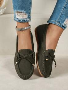 2026秋季女士时尚蝴蝶结装饰乐福鞋 - 低帮平底鞋 - 春夏新款 - 舒适百搭 - 休闲风格 - 日常穿着 - 办公室通勤 - 蝴蝶结设计 - 平底鞋 - 低帮鞋 - 仿麂皮材质''女士时尚舒适休闲柔软一脚蹬黑色百搭手工莫卡辛乐福鞋，多色性感豹纹印花（颜色随机发货） - 墨綠色 - 查看 4