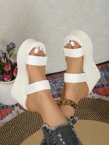 Women's Thick Sole Wedge Slippers, Fashion Outdoor Versatile Comfortable Lightweight High Heel Sandals For Summer - White - View 5