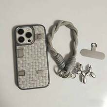 1pc Black Puppy Plush Phone Lanyard, Nylon Short Wrist Phone Strap, 6mm Solid Color Braided Dirt-Resistant Cord, Handheld Key Chain - Grey - View 4