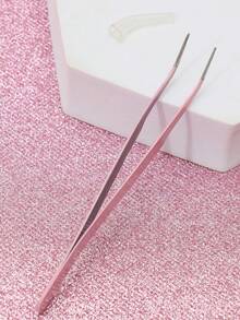 Rose Red Simple Eyelash Tweezers, Straight And Curved Head Design, Two Tweezer Head Options, Fine Design, Easily Meets Various Needs. Thickened Steel, High Hardness, Good Elasticity, Durable. Equipped With A Protective Cap To Prevent Hand Injury. Comfortable Fit. - Hot Pink - View 5