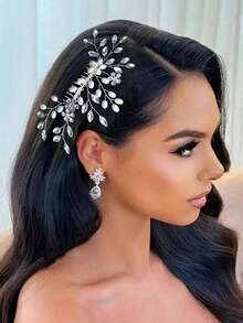 European And American Cross-Border Faux Pearl & Rhinestone Hair Comb, Elegant Bridal Headpiece, Fashion Hair Accessory Wholesale,Summer,Beach,Wedding - Silver - View 1