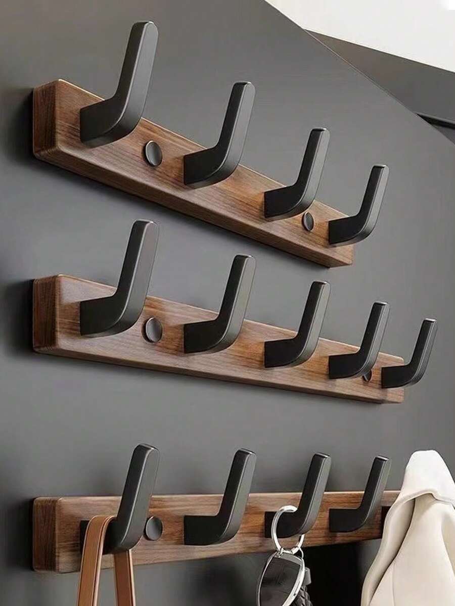 Walnut Wood Wall Mounted Coat Hooks, Storage Hanger For Bedroom Closet, Bathroom Rust-Resistant Hooks