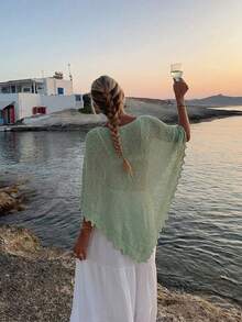 Áo dệt kim tối giản, thanh lịch, gợi cảm phong cách Mori Girl dành cho nữ, thích hợp cho mùa Xuân/Hè. - màu xanh lá - Xem 5