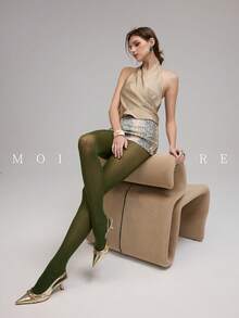 MOIRÉALLURE 1雙女款純色時尚緊身褲，適合日常搭配與夜店風格 - 軍綠色 - 查看 6