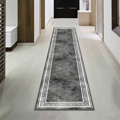 1pc Black & Gray Living Room Carpet, Marble Effect Kitchen Mat, Fashionable Balcony Carpet, Doormat For Home Decor, And Corridor Mat Suitable For Office