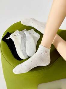 5 Pairs Random (Non-Embroidered) Adorable Puppy Low-Cut Breathable Ankle Socks - Multicolor - View 2