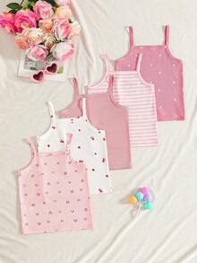Set de 5 piezas de tops de camisola sin mangas para niñas, cómodos y de moda versátil - Adecuado para uso diario casual/regalo - Multicolor - Ver 2