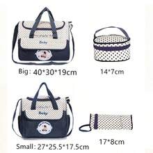 Set de 5 piezas Bolso de mamá con oso bordado de moda, bolso de mensajero multifunción de gran capacidad para madre y bebé - Azul Marino - Ver 4