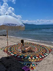 1 pieza Nuevo tapete de playa/picnic impreso digitalmente, a prueba de agua y arena, con un patrón de moda y fresco, adecuado para acampar al aire libre y picnics - A - Ver 1