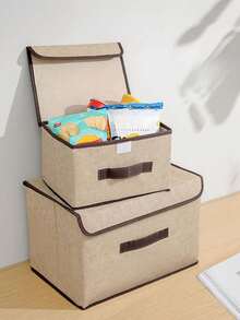 Scatola di stoccaggio pieghevole in tessuto ad alta capacità con coperchio antipolvere, organizer di stoccaggio con specifiche di dimensioni multiple, con maniglia integrata, disponibile in vari eleganti colori Morandi solidi, realizzato in morbido tessuto di lino premium con struttura stabile - Multicolore - Visualizzare 4
