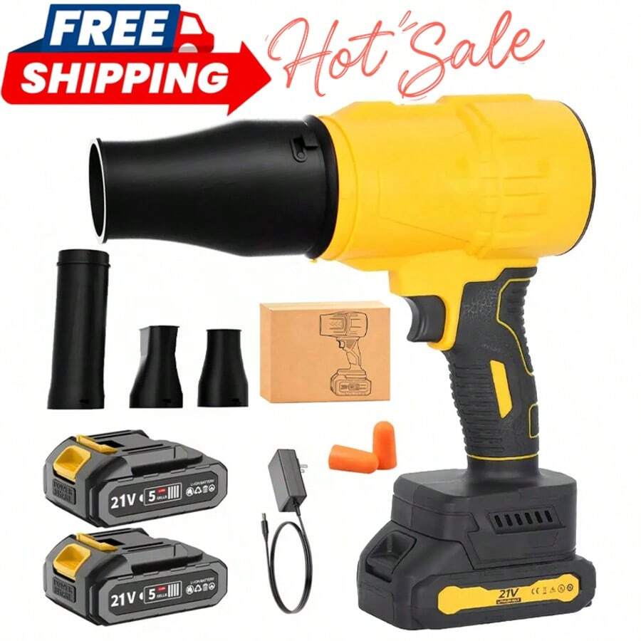 Handheld Mini Cordless Leaf Blower, 21V Battery Cordless Small Leaf Blower For Lawn Care, Patio, Car Dryer, Blowing Leaves And Dust,Battery Powered 400 CFM 100 MPH,Tiny Yellow Leaf Blowers(Contains Two Batteries) - 黃色 - 查看 1