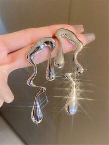 1pair European And American Exaggerated Asymmetric Asymmetrical Music Note Earrings - 銀色 - 查看 4