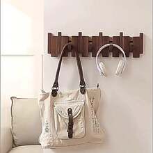 1个实木壁挂式衣帽钩，现代钢琴造型，可挂外套、钥匙、帽子、毛巾、包包，节省空间，适合玄关处使用（免打孔或需打孔）。 - 彩色 - 查看 3