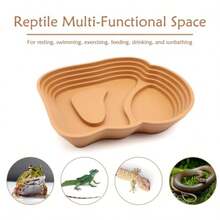 Paquete de 1 tazón de comida y agua para tortugas hábitat de tortuga para tortugas gecko serpiente lagarto pequeño café - como en la imagen - Ver 5
