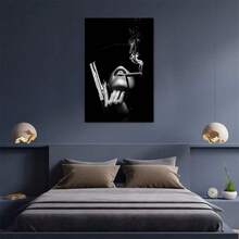 1pc Frameless Black & White Canvas Art Print,Vintage Movie Black Fashion Woman Portrait With Cigar Smoke Wall Art Poster,Suitable For Modern Western Home Decor,Living Room,Bedroom,Office,Kitchen,Bathroom Decoration,Eye-Catching Decorative Gift - A - View 12