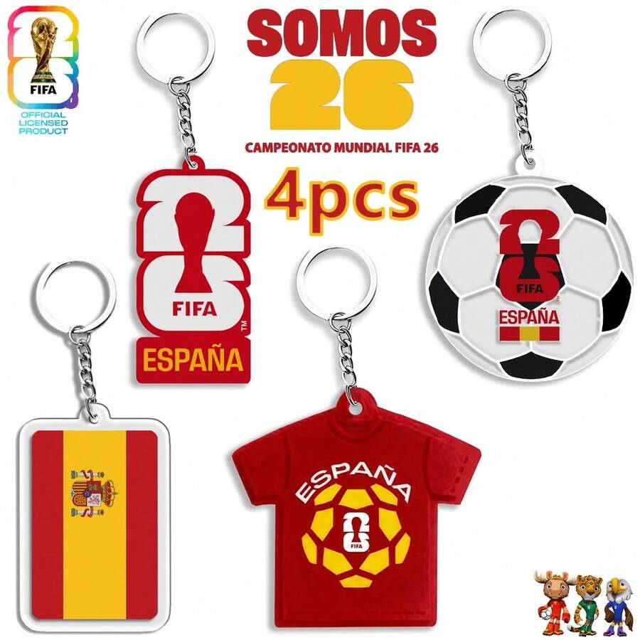4 Stück 2026 Fußball-Weltmeisterschaft Schlüsselanhänger Set, geeignet als Souvenirs für die Spiele der Vereinigten Staaten, Kanada und Mexiko. Die Schlüsselanhänger zeigen Logos und Anhänger, perfekt für Fußballfans. Kann als Geschenk, Dekoration und Zubehör für Schwanzklappen für Ehemänner und andere verwendet werden. Auch geeignet als kleine Ornamente, Schlüsselanhänger für Frauen, Muttertagsgeschenke, Armband-Schlüsselanhänger, süße Schlüsselanhänger, Lehrertagsgeschenke und Schlüsselanhänger. - Verschiedenfarbig - Übersicht 1