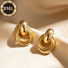 High Quality Stainless Steel Hypoallergenic Gold-Plated Earrings, Anti-Fading, Comfortable And Versatile, Minimalist And Elegant, Suitable For Daily Wear Or Parties, This Fashionable Earring Is A Refined Gift For Women - Golden - View 1