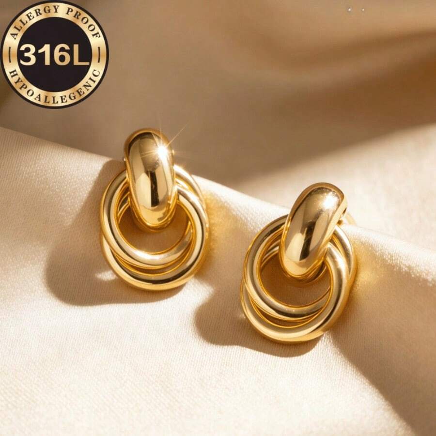 High Quality Stainless Steel Hypoallergenic Gold-Plated Earrings, Anti-Fading, Comfortable And Versatile, Minimalist And Elegant, Suitable For Daily Wear Or Parties, This Fashionable Earring Is A Refined Gift For Women - Golden - View 1