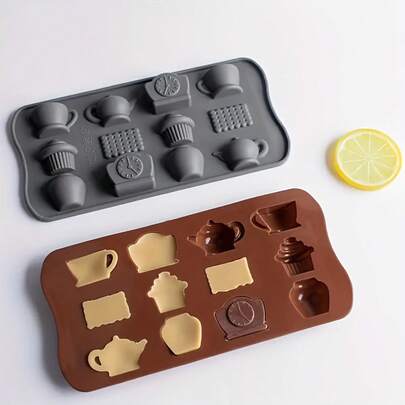 1pc Tea Pot & Cup Shaped Silicone Chocolate Candy Mold, Durable, Heat-Resistant, Easy To Clean, Suitable For Cake Decoration, Can Make Chocolate, Cookies And Candies, Ideal Baking Tool For Valentine's Day, Ramadan, New Year And Easter