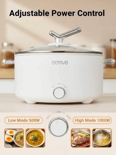  OCTAVO Olla eléctrica mini de 3L, olla eléctrica multifunción para 1-3 personas, temperatura ajustable, antiadherente apta para hervir, cocinar al vapor, freír, asar, ideal para dormitorio, oficina, apartamento, regalo del Día de la Madre