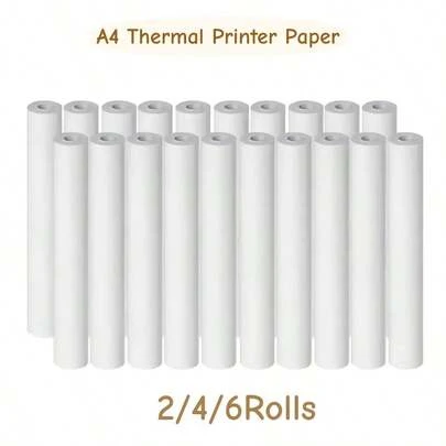 2/4/6 Rolls Thermal Paper A4, Quick-Dry, Compatible With Portable Printer, Fax Machine, Thermal Receipt, Invoice, Label, Travel, Business, Office Supplies, Thicker & Brighter Printer Paper Roll 21cm