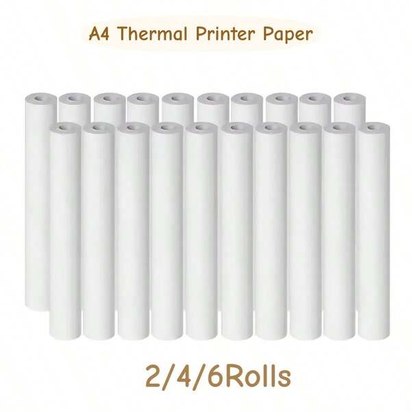 2/4/6 Rolls Thermal Paper A4, Quick-Dry, Compatible With Portable Printer, Fax Machine, Thermal Receipt, Invoice, Label, Travel, Business, Office Supplies, Thicker & Brighter Printer Paper Roll 21cm