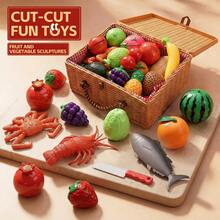 Kids Kitchen Toy Set, Funny Fruit Cutting Toy & Seafood Model, Highly Realistic, Large Capacity Storage Box & Picnic Basket, Detachable & Assembled, Classified Storage, Kitchen Toy, Can Be Used As Decoration, Portable, Practical, Great Gift For Halloween And Christmas - Multicolor - View 3