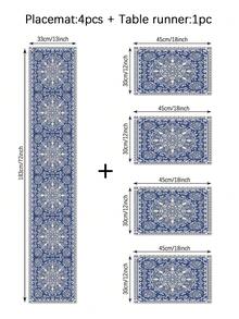 1 pieza Camino de mesa de lino con estampado floral azul, disponible en múltiples tamaños, adecuado para comedor del hogar, decoración de cocina, decoración del hogar, fiesta al aire libre y decoración de restaurantes, con apariencia de lino texturizado - Multicolor - View 22