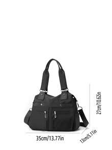 New Stylish Classic Multifunctional Solid Black Ladies' Internal Large-Capacity Multi-Pocket Color-Block Portable Shoulder Bag, Ladies' Casual Canvas Crossbody Bag, Lightweight Campus Handbag, Suitable For School Outings. Can Also Be Used For Commuting To Work And Shopping. - Black - View 4