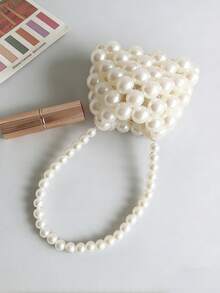 Bolso cruzado hecho a mano con perlas falsas tejidas, bolso mini retro, bolso versátil con perlas falsas - Multicolor - Ver 5