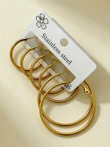 3 pares de pendientes de aro minimalistas, aptos para uso diario - Pendientes de langosta - Ver 3