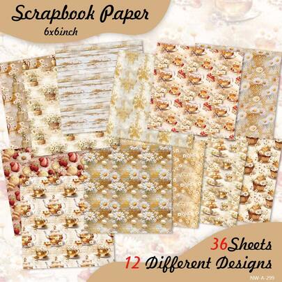 36 Sheets Scrapbook Paper Pad, 6* 6'', 16 Different Designs, DIY Decorative Background Card Making Supplies, Diary Scrapbooking Supplies Kit Aesthetic Decorative Gift Wrapping - Black And White Newspaper