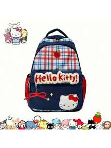 SANRIO 1 pieza Bolso de hombro con diseño de Hello Kitty, bolso escolar de dibujos animados lindo con estampado a rayas y cuadros, mochila casual de gran capacidad para deportes y viajes, regalo de regreso a clases - Multicolor - Ver 10
