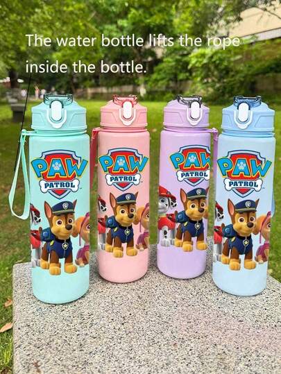  1PC Paw Patrol 800ml/27oz Leakproof Pop-Top Water Bottle Lightweight And Durable Plastic Cute Cartoon Design Suitable For Fitness Running And Basketball Portable And Stylish Gift Birthday Mother's Day And Graduation Sports Hydration Equipment (Some Parts May Be Random)
