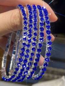 5 chiếc vòng tay co giãn đính đá pha lê lấp lánh, vòng tay co giãn có thể điều chỉnh, trang sức phong cách lấp lánh dự tiệc, quà tặng cho phụ nữ. - Xanh đậm - Xem 12