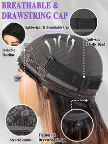 卷曲半波波头假发，真人发，150/200密度，三合一无缝翻转式半假发，无需胶水，佩戴方便，适合新手，卷曲假发，真人发抽绳头带假发，女士款，8/10/12/14/16英寸，自然黑 - Natural Black - 查看 7