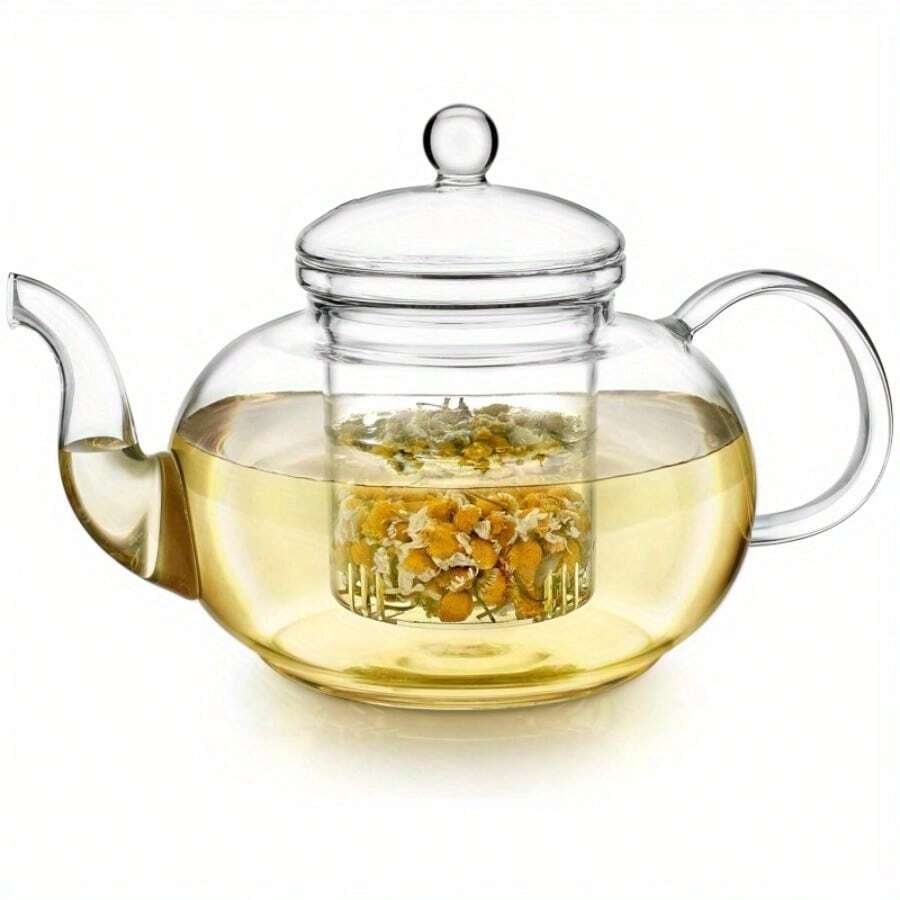 A 1000Ml Glass Teapot Featuring An Infuser And Four Cups, This 33.8 Oz (1000 Ml) Teapot Comes With A Removable Infuser Suitable For Blooming And Loose Leaf Tea, Packaged In A Gift Box For Microwave And Stovetop Use - Teapot (No Cups Included) - View 1